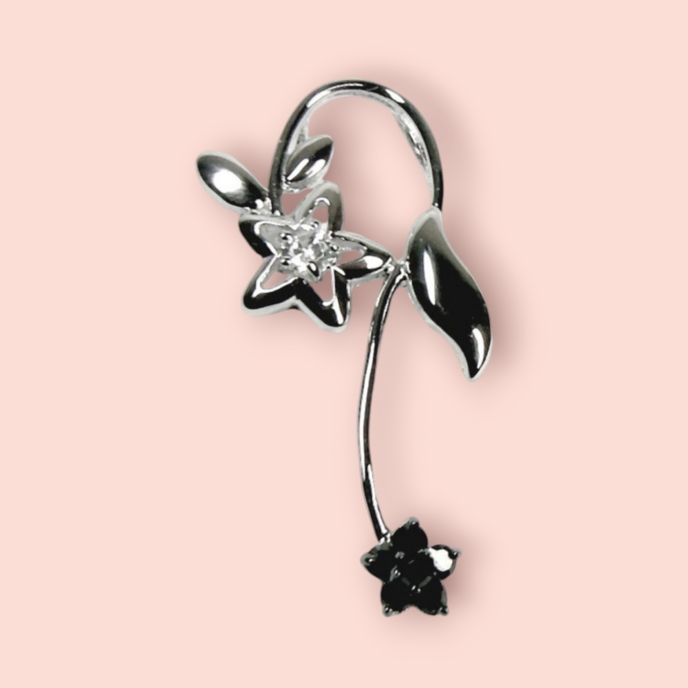 FLOWER Sterling Silver Black & White CZ Pendant